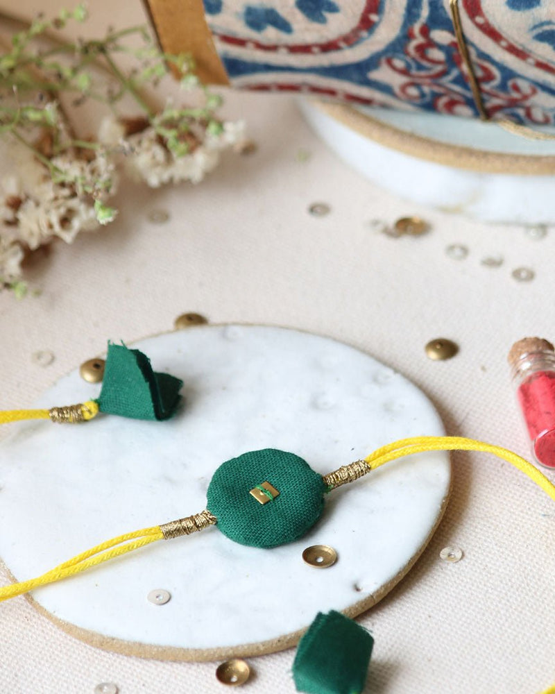 Buy Upcycled Artisanal Rakhi- Green & Yellow | Shop Verified Sustainable Rakhi on Brown Living™