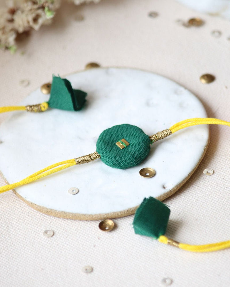 Buy Upcycled Artisanal Rakhi- Green & Yellow | Shop Verified Sustainable Rakhi on Brown Living™