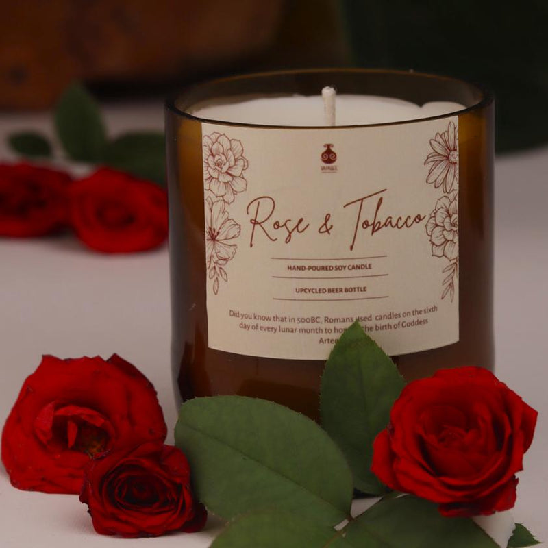 Buy Upcycled Beer Bottle Soy Wax Rose & Earthy Candle | Shop Verified Sustainable Candles & Fragrances on Brown Living™