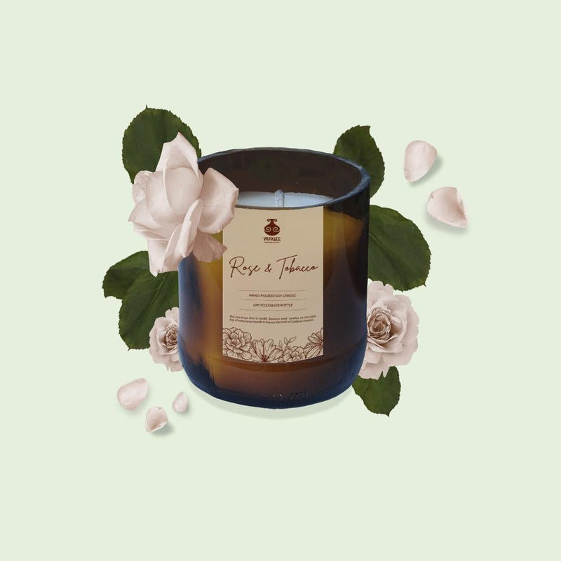 Buy Upcycled Beer Bottle Soy Wax Rose & Earthy Candle | Shop Verified Sustainable Candles & Fragrances on Brown Living™