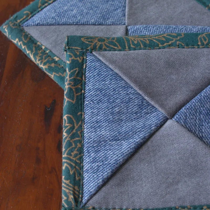 Buy Upcycled Denim Coaster Set (x4)- Blue and Grey | Shop Verified Sustainable Table Linens on Brown Living™