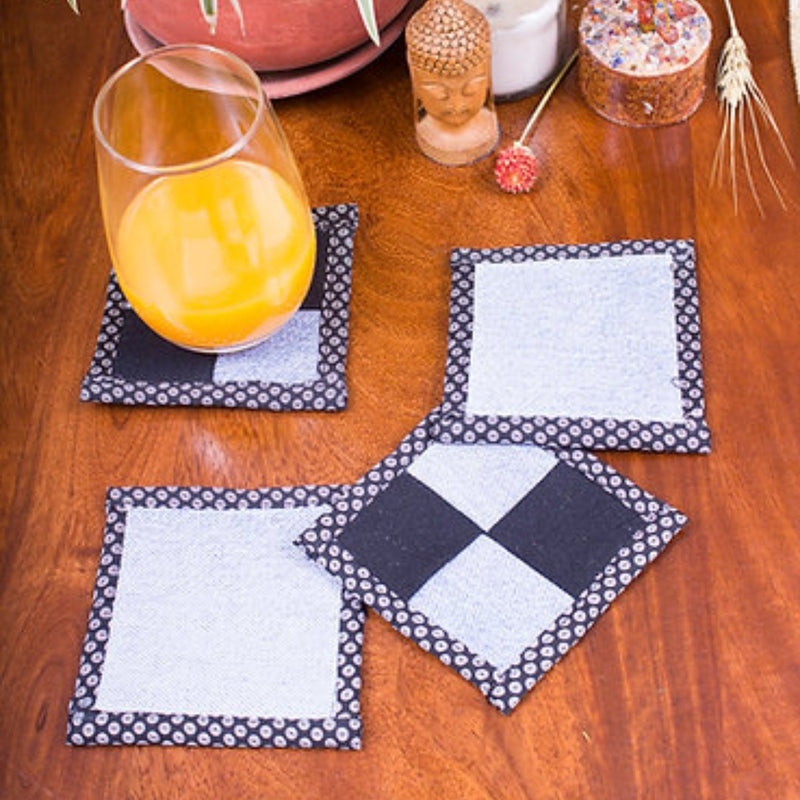 Buy Upcycled Denim Coaster Set (x4)- Dark and Light Blue | Shop Verified Sustainable Table Linens on Brown Living™