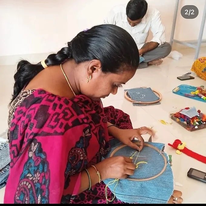 Buy Upcycled Denim Pocket | Hand Embroidered- Blue | Shop Verified Sustainable Gift Bags on Brown Living™