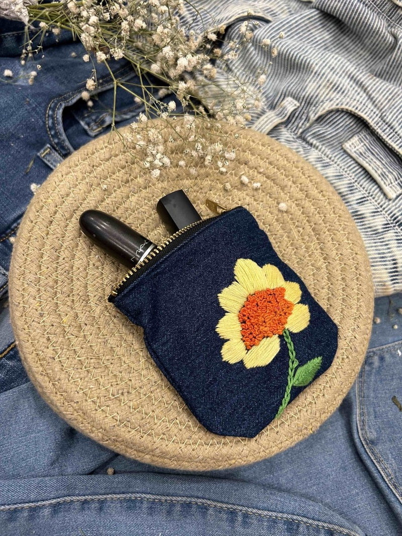 Buy Upcycled Denim Pocket | Hand Embroidered | Shop Verified Sustainable Travel Organiser on Brown Living™