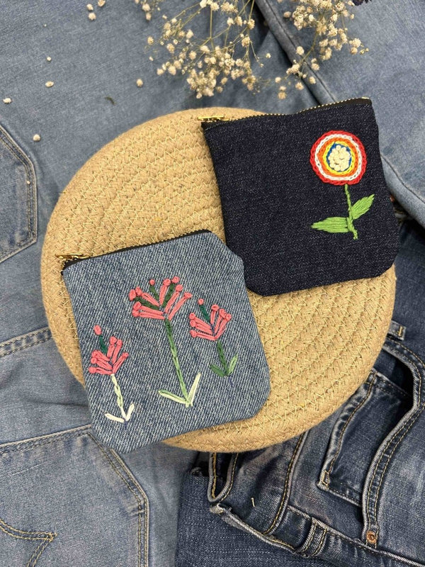 Buy Upcycled Denim Pockets Combo | Set of 2 | Hand Embroidered | Shop Verified Sustainable Travel Organiser on Brown Living™