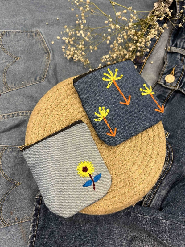 Buy Upcycled Denim Pockets Combo | Set of 2 | Hand Embroidered | Shop Verified Sustainable Travel Organiser on Brown Living™