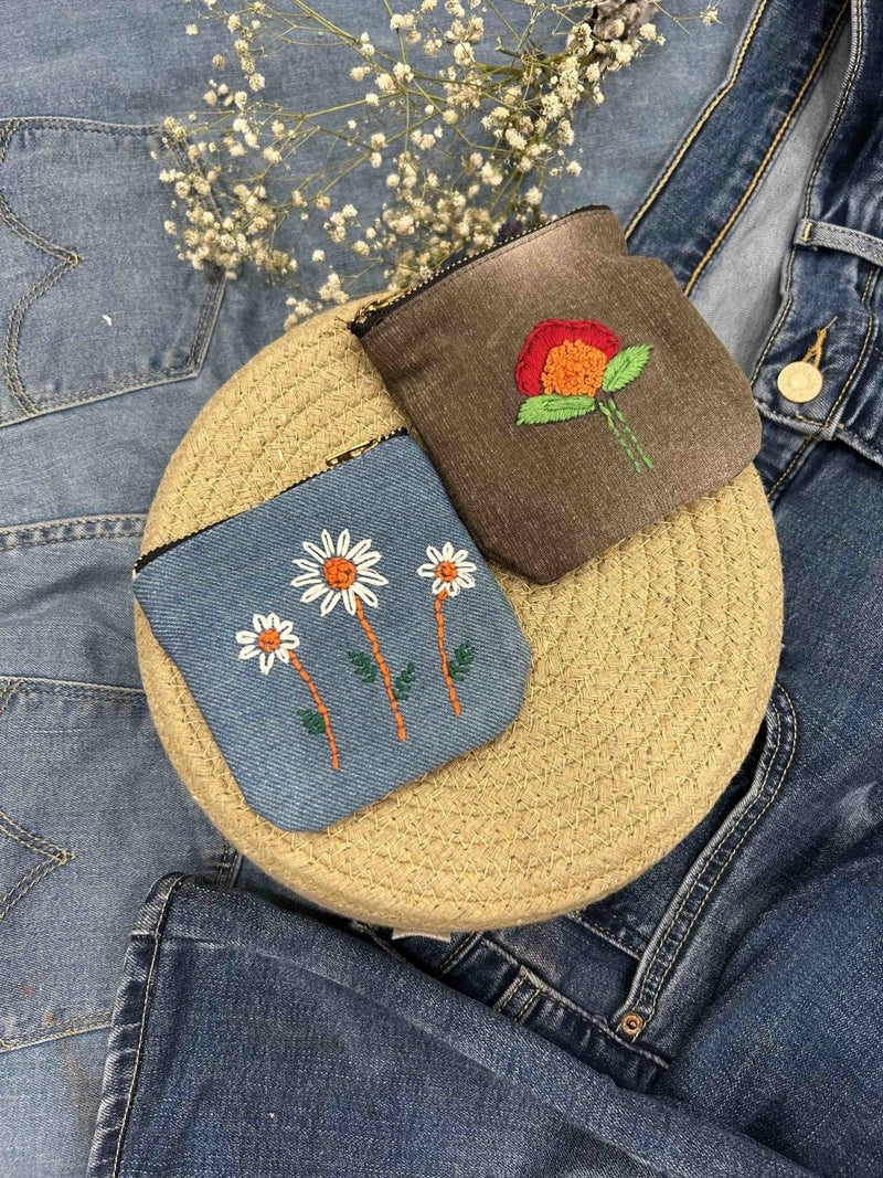 Buy Upcycled Denim Pockets Combo | Set of 2 | Hand Embroidered | Shop Verified Sustainable Travel Organiser on Brown Living™