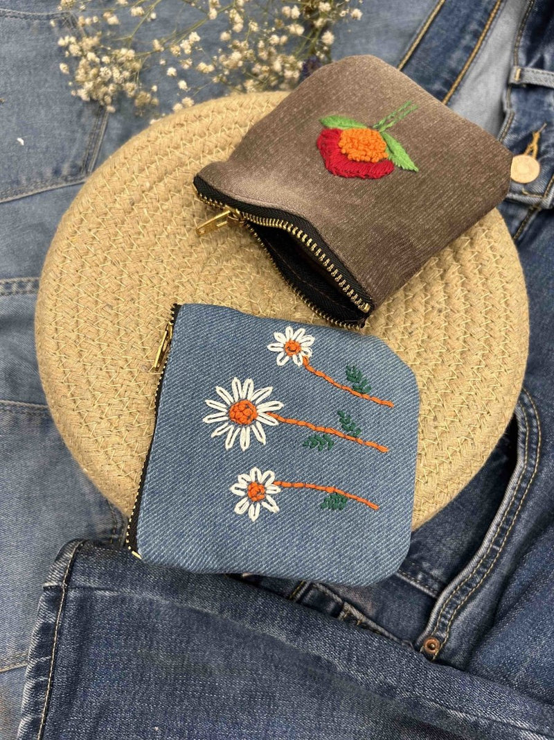 Buy Upcycled Denim Pockets Combo | Set of 2 | Hand Embroidered | Shop Verified Sustainable Travel Organiser on Brown Living™