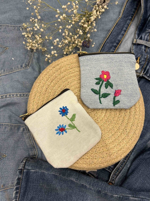 Buy Upcycled Denim Pockets Combo | Set of 2 | Hand Embroidered | Shop Verified Sustainable Travel Organiser on Brown Living™