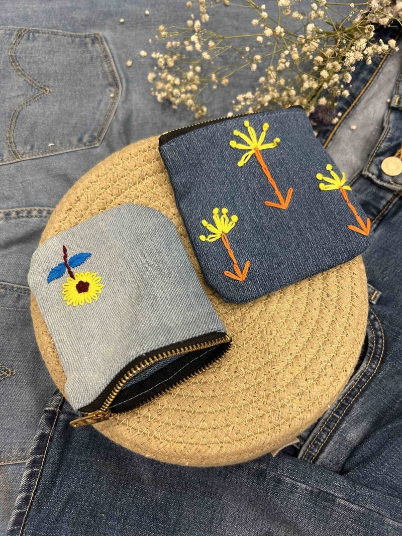 Buy Upcycled Denim Pockets Combo | Set of 2 | Hand Embroidered | Shop Verified Sustainable Travel Organiser on Brown Living™