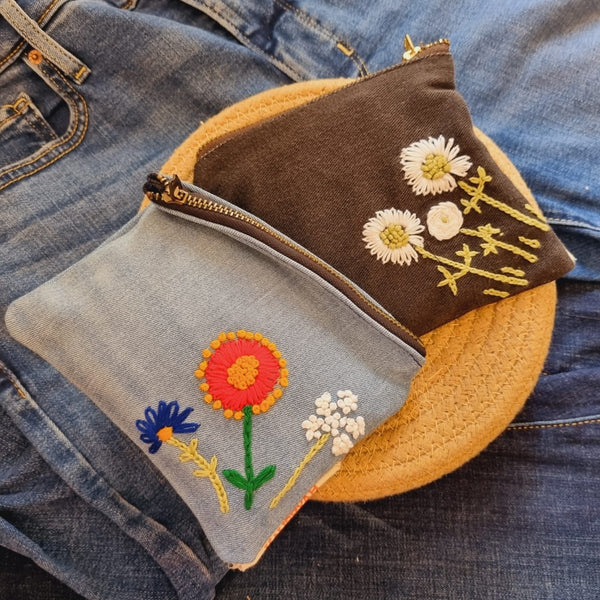 Buy Upcycled Denim Pockets Combo | Set of 2 | Hand Embroidered | Shop Verified Sustainable Travel Organiser on Brown Living™