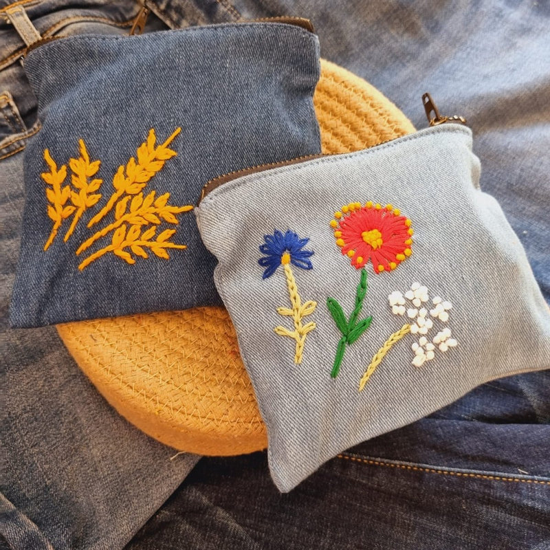 Buy Upcycled Denim Pockets Combo | Set of 2 | Hand Embroidered | Shop Verified Sustainable Travel Organiser on Brown Living™