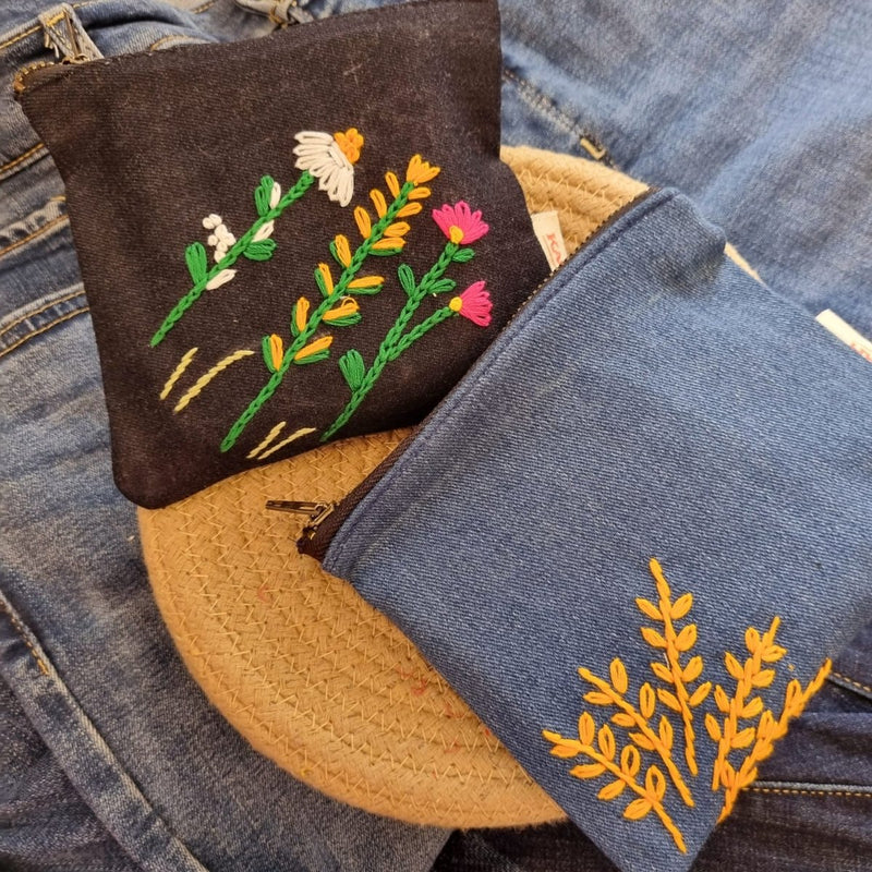 Buy Upcycled Denim Pockets Combo | Set of 2 | Hand Embroidered | Shop Verified Sustainable Travel Organiser on Brown Living™