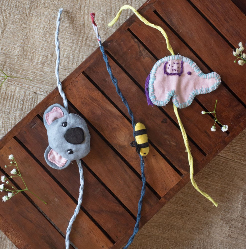 Buy Upcycled Hand Stitched Bee Kids Rakhi | Shop Verified Sustainable Rakhi on Brown Living™