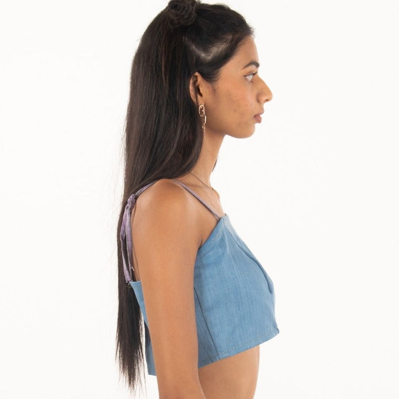 Buy Upcycled Khadi Denim Crop Top - Light Blue | Shop Verified Sustainable Womens Top on Brown Living™