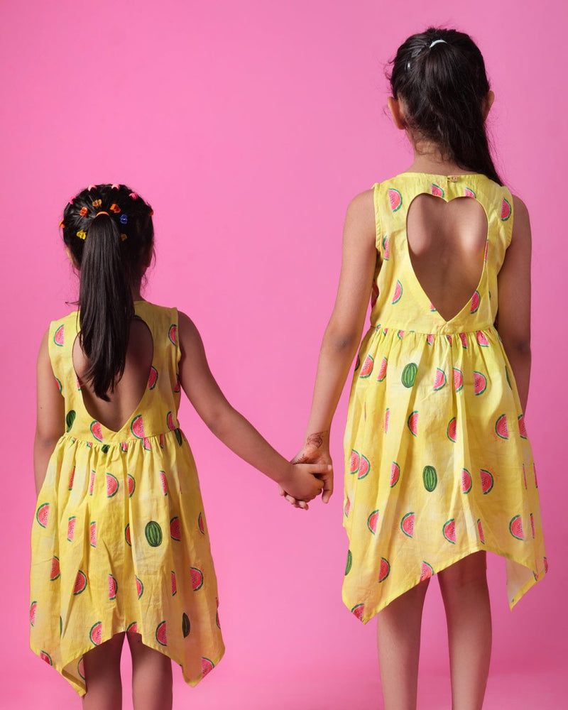 Buy Watermelon Splash Handkerchief Hem Dress | Shop Verified Sustainable Kids Frocks & Dresses on Brown Living™