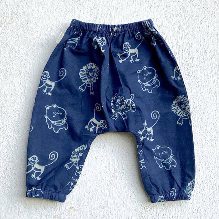 Buy White Angrakha Top with Zoo Print Indigo Pants | Shop Verified Sustainable Kids Daywear Sets on Brown Living™