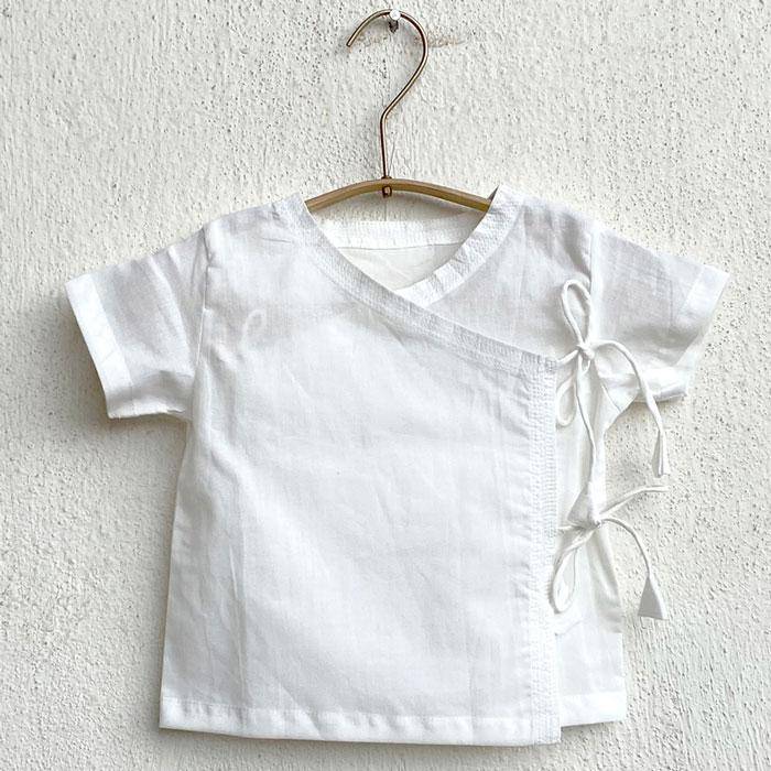 Buy White Angrakha Top with Zoo Print Indigo Pants | Shop Verified Sustainable Kids Daywear Sets on Brown Living™