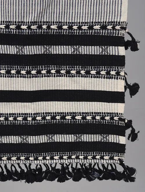 Buy White & Black Handwoven Wool Stole | Shop Verified Sustainable Womens Scarf on Brown Living™