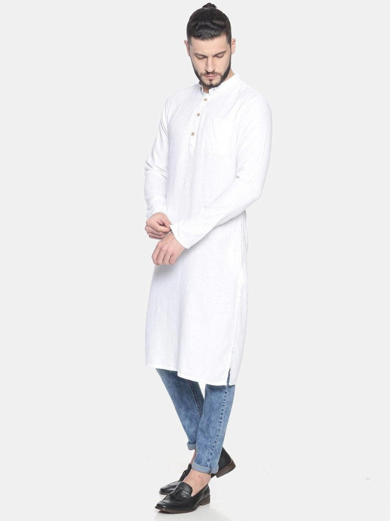 Buy White Colour Slim Fit Hemp Long Kurta | Shop Verified Sustainable Mens Kurta on Brown Living™