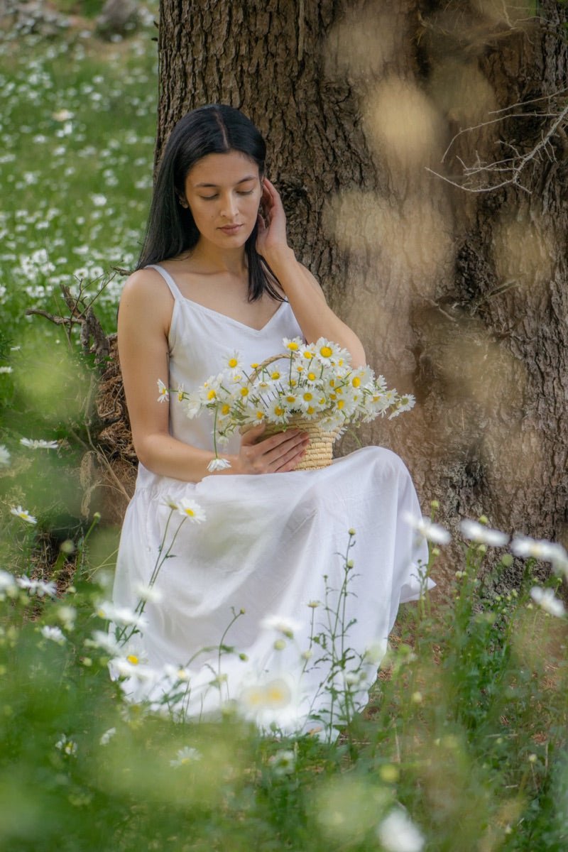 Buy White organic cotton summer strap dress | Shop Verified Sustainable Womens Dress on Brown Living™