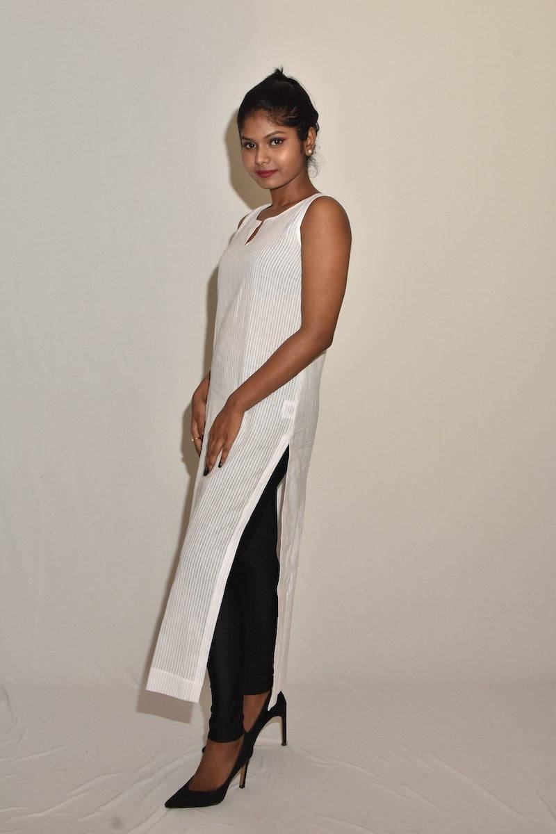 Buy White Striped Kurti | Shop Verified Sustainable Womens Kurta on Brown Living™