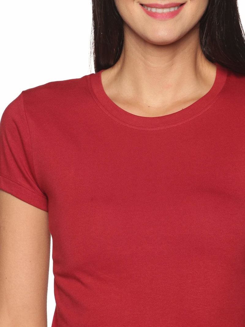 Buy Women's Crew Neck Organic Cotton T Shirt - Maroon | Shop Verified Sustainable Womens T-Shirt on Brown Living™