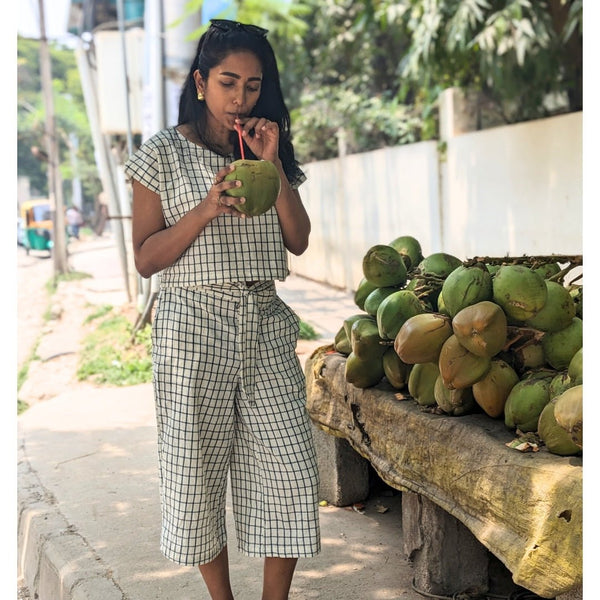 Buy Women's Zen Cotton Culottes- Blue Checks | Shop Verified Sustainable Womens Pants on Brown Living™