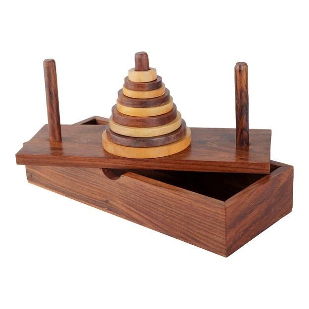 Buy Wooden 9-Rings Tower of Hanoi Puzzle Game | Handmade (Brown) | Shop Verified Sustainable Learning & Educational Toys on Brown Living™