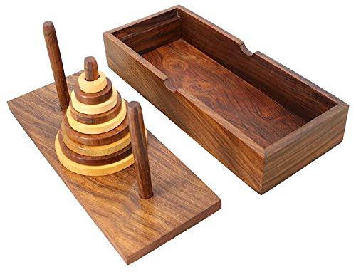 Buy Wooden 9-Rings Tower of Hanoi Puzzle Game | Handmade (Brown) | Shop Verified Sustainable Learning & Educational Toys on Brown Living™