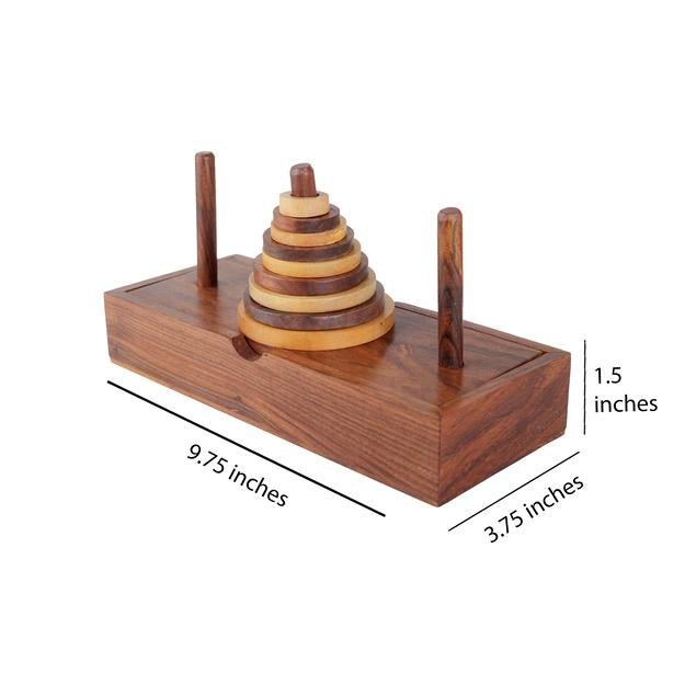 Buy Wooden 9-Rings Tower of Hanoi Puzzle Game | Handmade (Brown) | Shop Verified Sustainable Learning & Educational Toys on Brown Living™