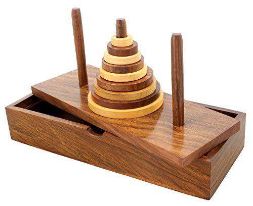 Buy Wooden 9-Rings Tower of Hanoi Puzzle Game | Handmade (Brown) | Shop Verified Sustainable Learning & Educational Toys on Brown Living™