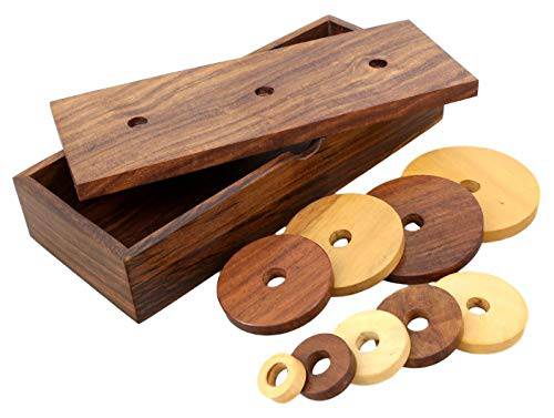 Buy Wooden 9-Rings Tower of Hanoi Puzzle Game | Handmade (Brown) | Shop Verified Sustainable Learning & Educational Toys on Brown Living™