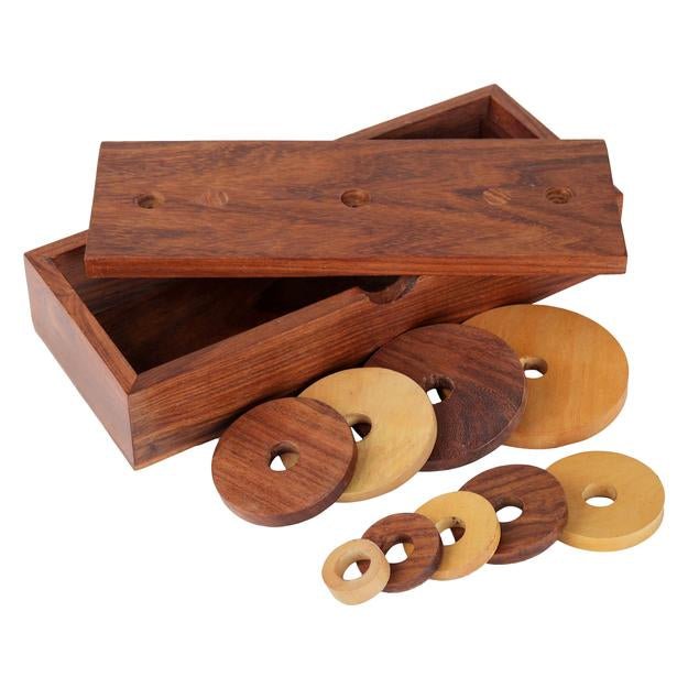 Buy Wooden 9-Rings Tower of Hanoi Puzzle Game | Handmade (Brown) | Shop Verified Sustainable Learning & Educational Toys on Brown Living™