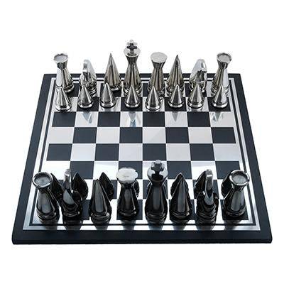 Buy Wooden And Metal Chess Board game Black and Silver Finish - Conica | Shop Verified Sustainable Learning & Educational Toys on Brown Living™