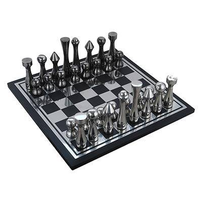 Buy Wooden And Metal Chess Board Game Black and Silver Finish- Curvy | Shop Verified Sustainable Learning & Educational Toys on Brown Living™