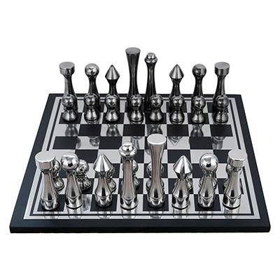 Buy Wooden And Metal Chess Board Game Black and Silver Finish- Curvy | Shop Verified Sustainable Learning & Educational Toys on Brown Living™