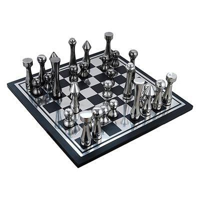 Buy Wooden And Metal Chess Board Game Black and Silver Finish- Curvy | Shop Verified Sustainable Learning & Educational Toys on Brown Living™