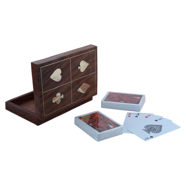 Buy Wooden Box with Brass Inlay for Holding 2 Sets of Playing Cards Deck | Shop Verified Sustainable Learning & Educational Toys on Brown Living™