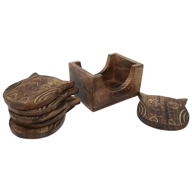 Buy Wooden Coasters and Holder Stand- Set of 6 | Shop Verified Sustainable Table Decor on Brown Living™