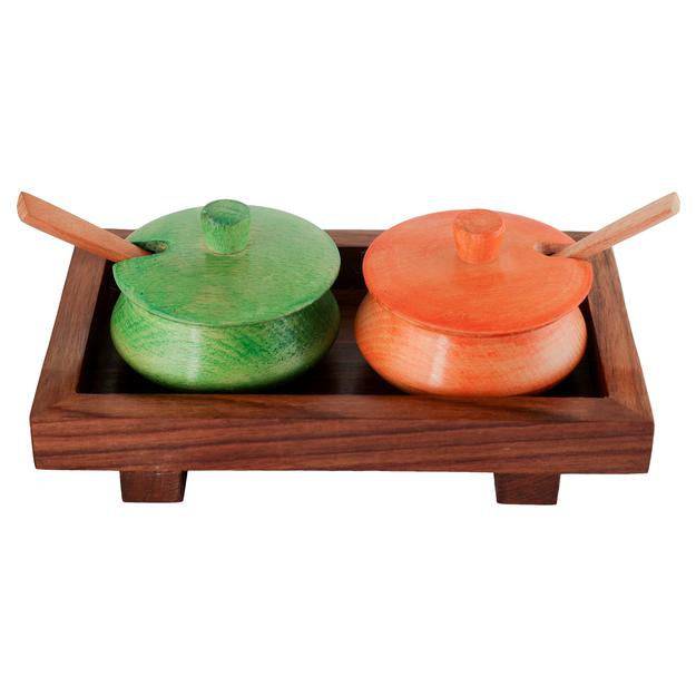 Buy Sheesham Wood Serving Jar Set With Tray And Spoon | Shop Verified Sustainable Serving Set on Brown Living™