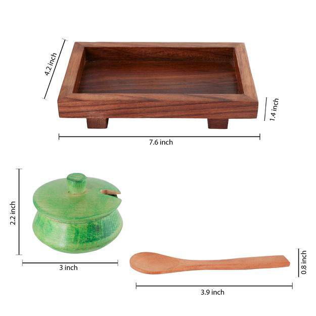 Buy Sheesham Wood Serving Jar Set With Tray And Spoon | Shop Verified Sustainable Serving Set on Brown Living™