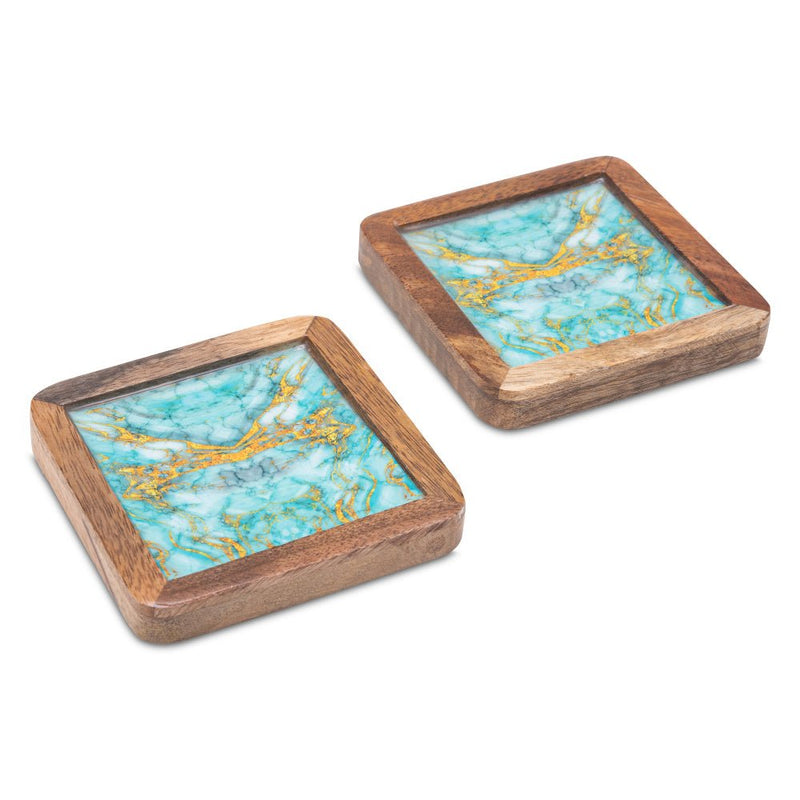 Buy Wooden Square Coasters with Abstract Print Design Set of 2 | Shop Verified Sustainable Table Essentials on Brown Living™