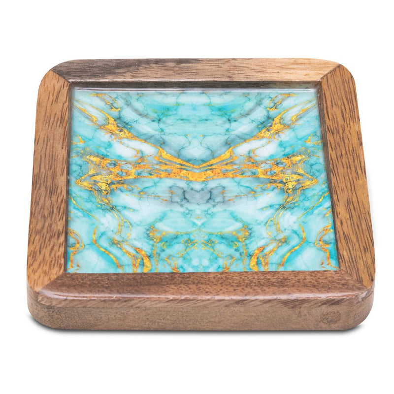 Buy Wooden Square Coasters with Abstract Print Design Set of 2 | Shop Verified Sustainable Table Essentials on Brown Living™