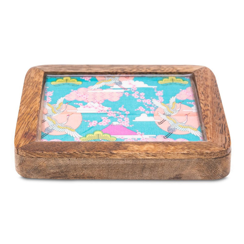 Buy Wooden Square Coasters with Blue Bird Design Set of 2 | Shop Verified Sustainable Table Essentials on Brown Living™