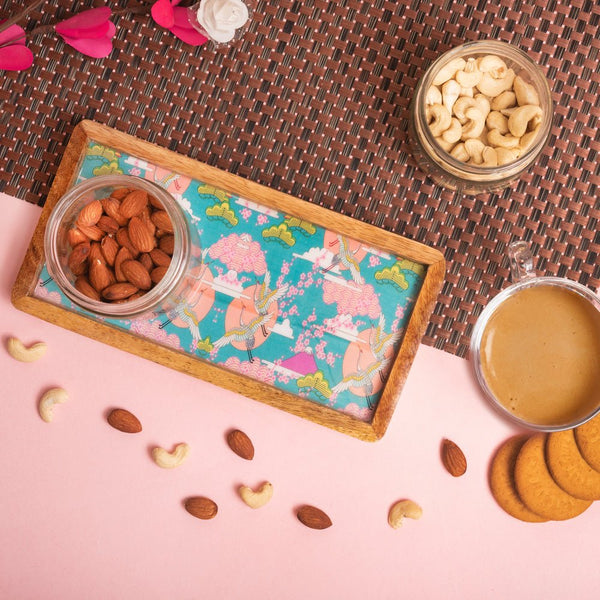 Buy Wooden Tray With Blue Bird Print Design | Shop Verified Sustainable Trays & Platters on Brown Living™