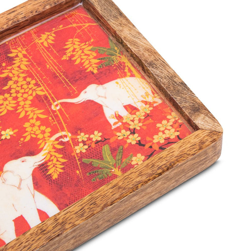 Buy Wooden Tray With Elephant Print Design | Shop Verified Sustainable Trays & Platters on Brown Living™