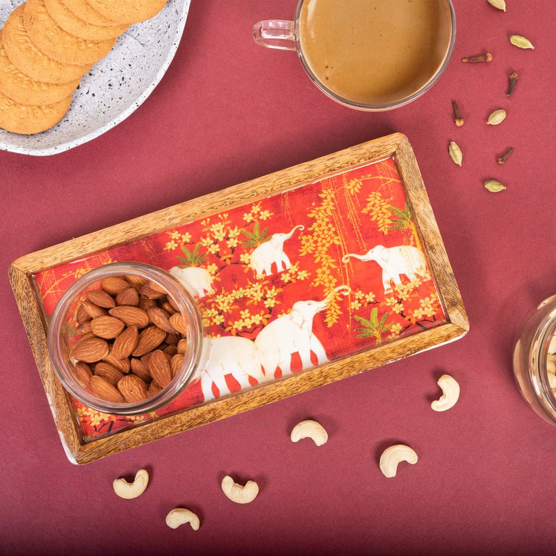 Buy Wooden Tray With Elephant Print Design | Shop Verified Sustainable Trays & Platters on Brown Living™