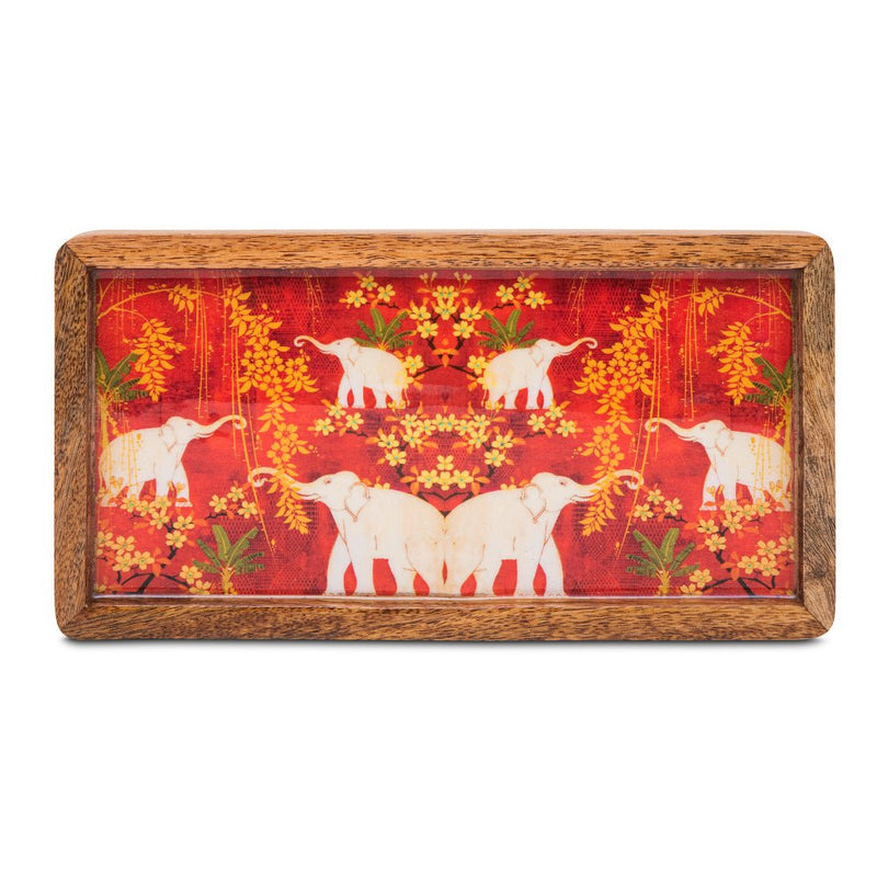 Buy Wooden Tray With Elephant Print Design | Shop Verified Sustainable Trays & Platters on Brown Living™