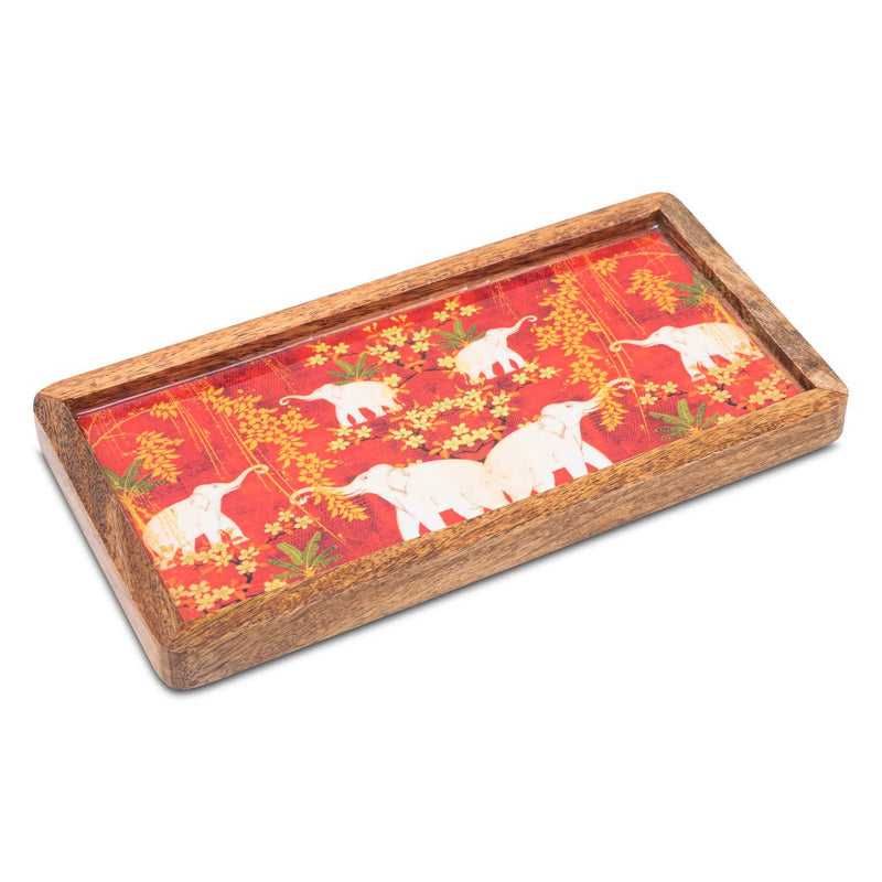 Buy Wooden Tray With Elephant Print Design | Shop Verified Sustainable Trays & Platters on Brown Living™